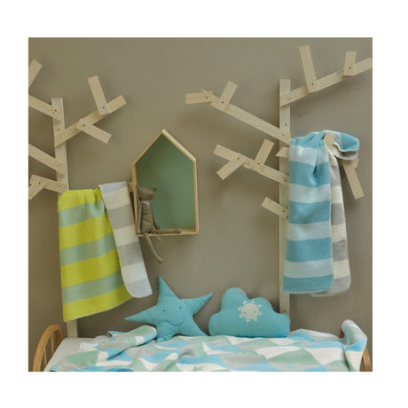 David Fussenegger handmade austrian baby gift nursery blanket with green blue stripes