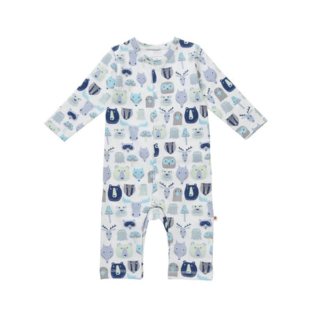A fabulous and functional organic Woodland Animal playsuit / romper from Piccalilly